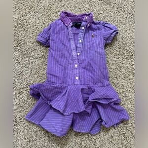 Ralph Lauren Purple Lavender Striped Dress Girls Size 3T Striped Ruffle Button